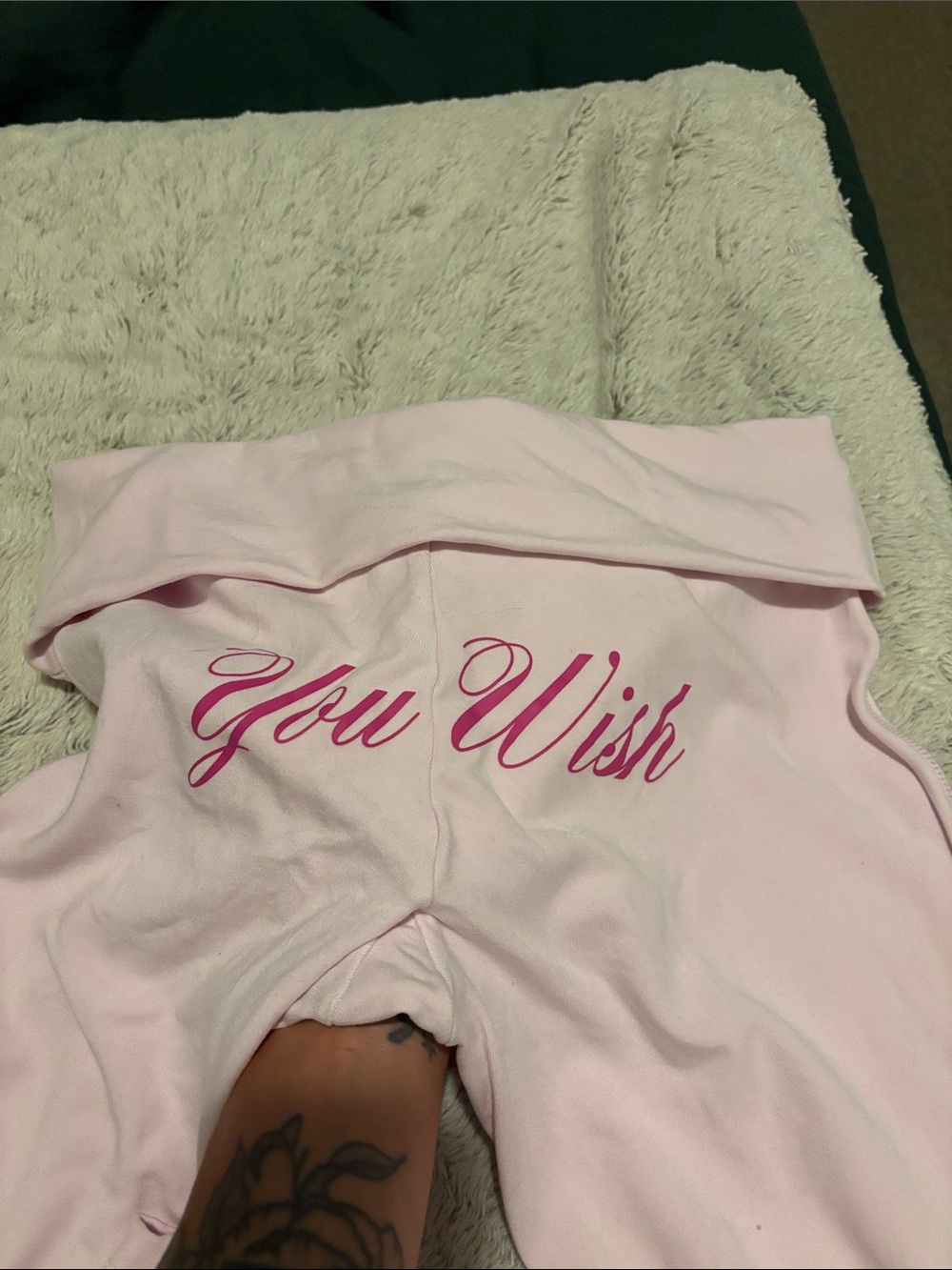 PINK Victoria's Secret Light Pink "You Wish" Fold-Over Waist Lounge Pants - Picture 3 of 5
